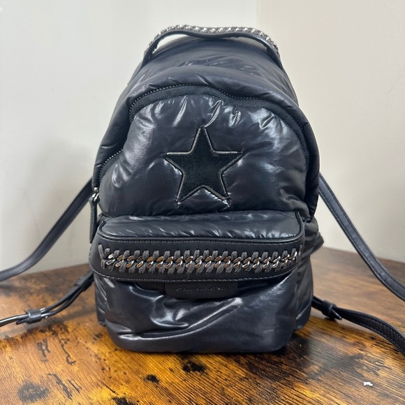 Stella McCartney Black Padded Star Mini Backpack Chain Detail Italy
